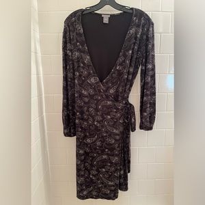 Ann Taylor Black & White Paisley Wrap Dress